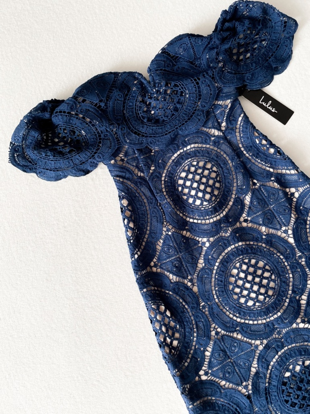 Lulus NWT Navy Crochet Off-Shoulder Lace Dress